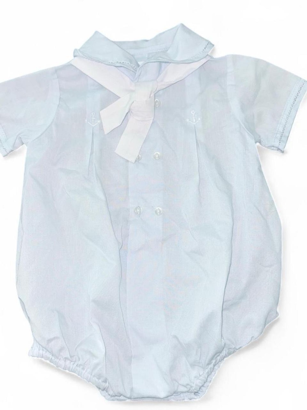 Petit Ami Light Blue Sailor Bubble Romper with White Tie